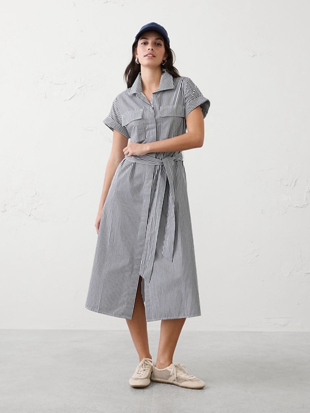 Banana Republic Poplin Utility Striped Midi Shirtdress